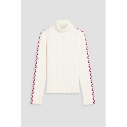 Embroidered cable-knit wool turtleneck sweater