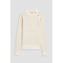Button-embellished cable-knit cotton-blend sweater