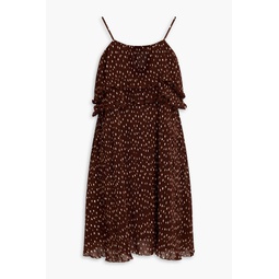 Ruffled polka-dot plisse-georgette mini dress