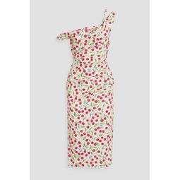 One-shoulder printed cotton-blend poplin mini dress