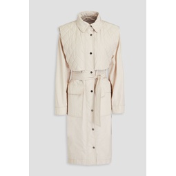 Bead-embellished quilted shell trench coat