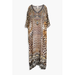 Crystal-embellished leopard-print silk crepe de chine kaftan