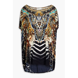Crystal-embellished printed stretch-modal jersey top