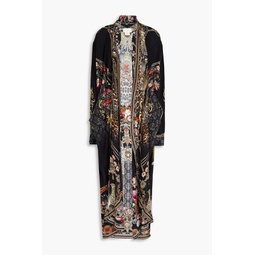 Embellished printed silk crepe de chine and jersey kimono