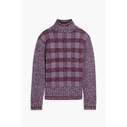 Checked boucle-knit wool-blend turtleneck sweater