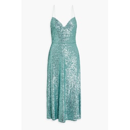 Sequined stretch-tulle midi dress