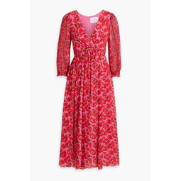 Wrap-effect floral-print silk-chiffon midi dress