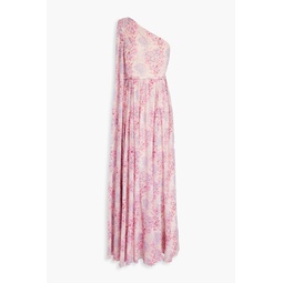 One-shoulder floral-print chiffon maxi dress