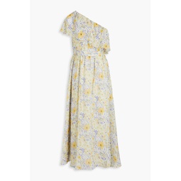 One-shoulder floral-print chiffon midi dress