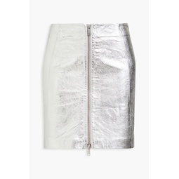 Metallic crinkled leather mini skirt