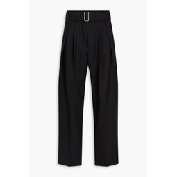 Belted pleated wool-twill pants