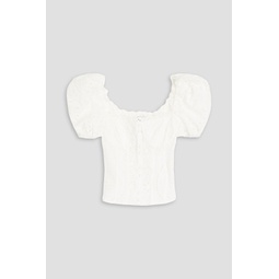 Ella button-embellished broderie anglaise cotton-blend bustier top
