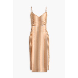 Pleated striped cotton-poplin dress
