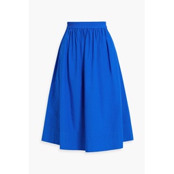 Gathered cotton-poplin midi skirt