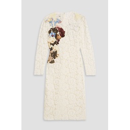 Appliqued silk-blend corded lace dress