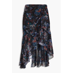 Asymmetric paisley-print silk-georgette midi skirt