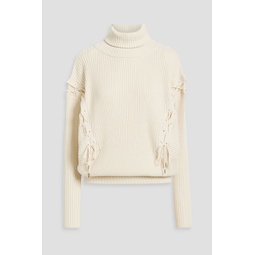 Possibility lace-up ribbed wool and cotton-blend turtleneck sweater