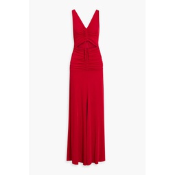 Cutout ruched stretch-jersey gown