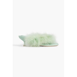 Pom feather-embellished leather mules