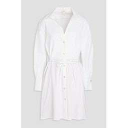 Belted linen-blend mini shirt dress
