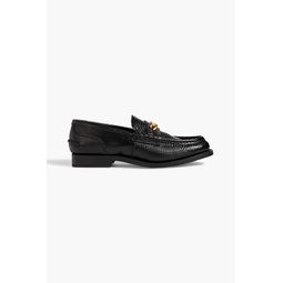 Embellished lizard-effect leather loafers