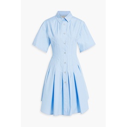Pleated cotton-poplin mini shirt dress