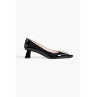Trapeze buckle-embellished patent-leather pumps