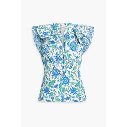 Najah ruffled printed cotton-bend poplin blouse