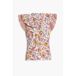 Najah ruffled printed cotton-bend poplin blouse