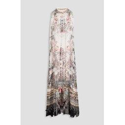 Crystal-embellished printed silk-crepon maxi dress