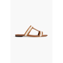 Double T leather-trimmed canvas sandals