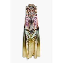 Crystal-embellished printed silk crepe de chine maxi dress