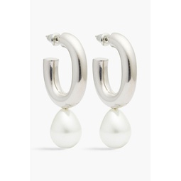 Silver-tone faux pearl hoop earrings