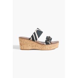 Abril embellished printed linen wedge mules