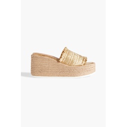Metallic faux leather espadrille wedge mules