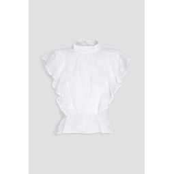Ruffled broderie anglaise ramie top