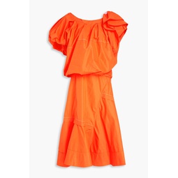 One-shoulder ruffled cotton-blend poplin midi dress