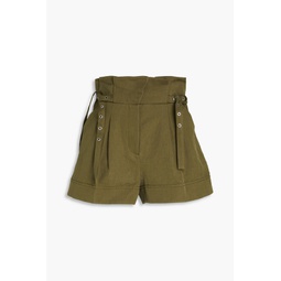 Belted cotton and linen-blend shorts