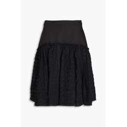 Taffeta-paneled checked seersucker midi skirt