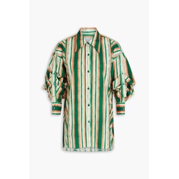 Ruched striped cotton-poplin shirt
