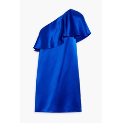 One-shoulder ruffled silk-satin mini dress