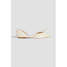 Sabine faux pearl-embellished satin point-toe flats