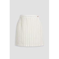 Striped linen-blend mini wrap skirt