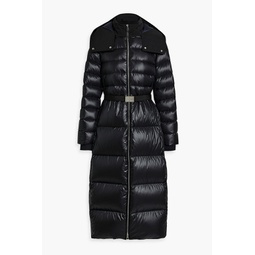 Belted quilted shell hooded coat