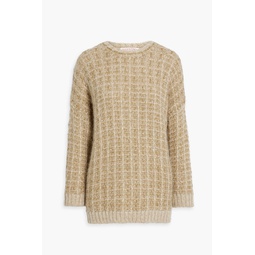 Embellished metallic jacquard-knit sweater