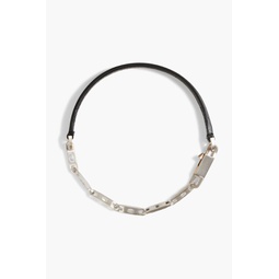 Silver-tone and leather choker