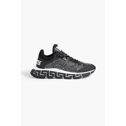 Trigreca crystal-embellished metallic mesh and faux leather sneakers