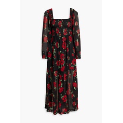 Yas shirred floral-print chiffon midi dress