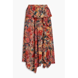 Ursa ruffled floral-print silk crepe de chine midi skirt