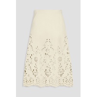 Broderie anglaise hemp and paper-blend midi skirt